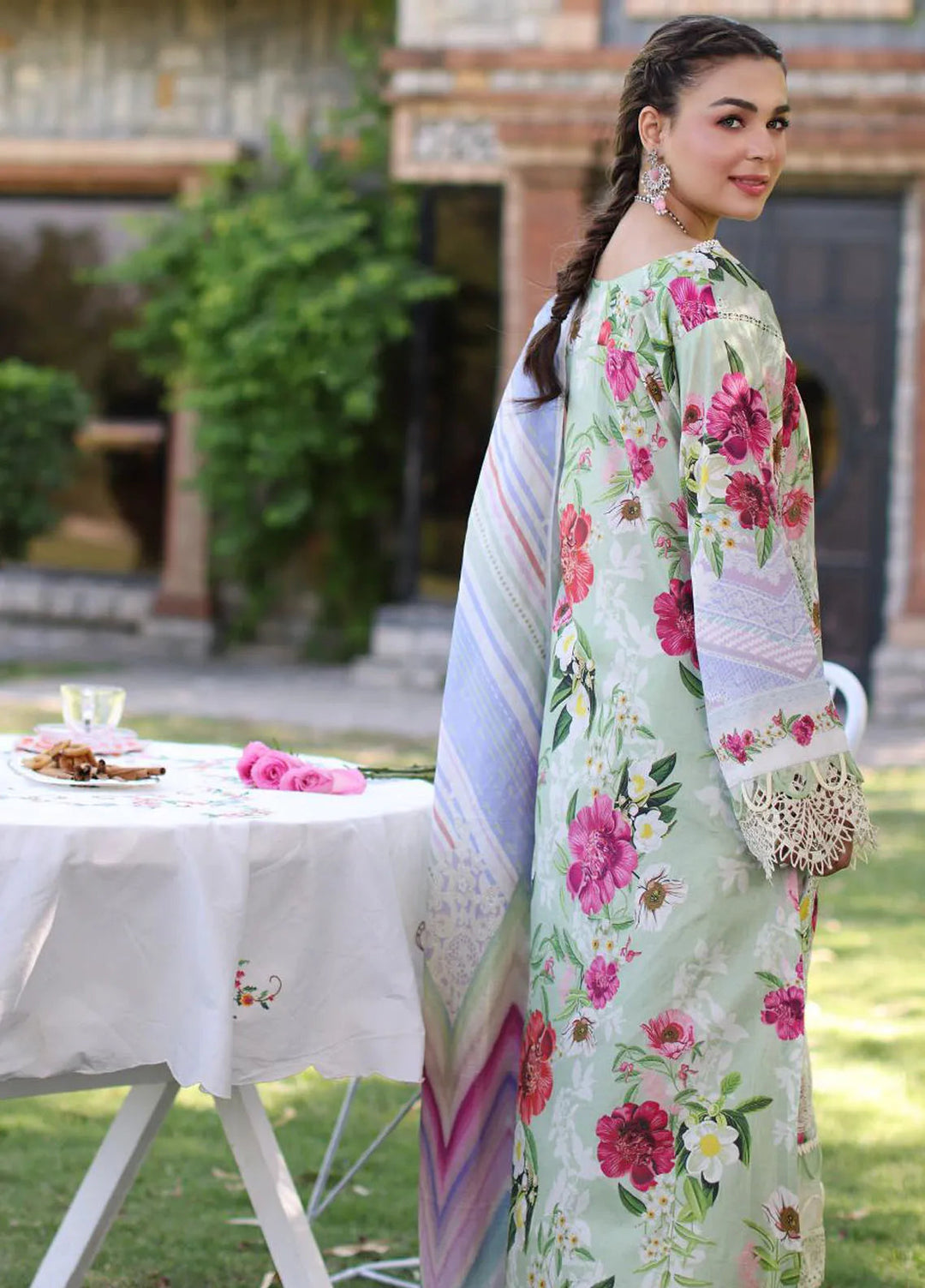 Elaf Chikankari Lawn Suit Unstitched 3 Piece EF24C ECK-06 B Oasis - Summer Collection