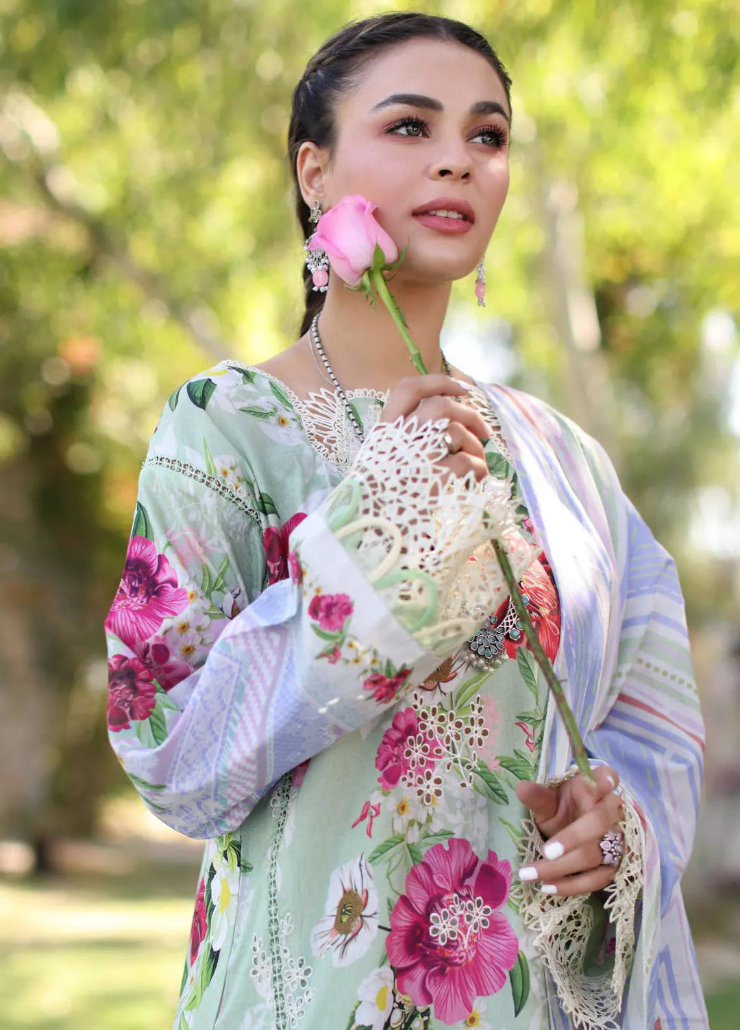 Elaf Chikankari Lawn Suit Unstitched 3 Piece EF24C ECK-06 B Oasis - Summer Collection