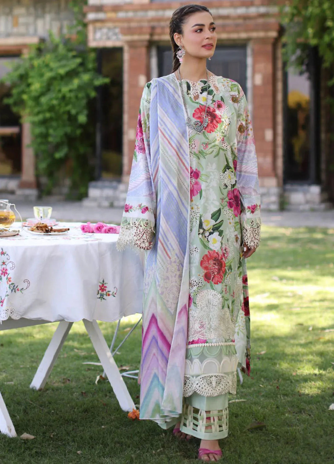 Elaf Chikankari Lawn Suit Unstitched 3 Piece EF24C ECK-06 B Oasis - Summer Collection