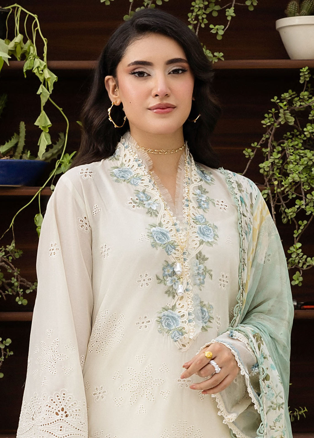 Elaf Chikankari Lawn Suits Unstitched 3 Piece EEC - 1B Pearlista - Festive Collection