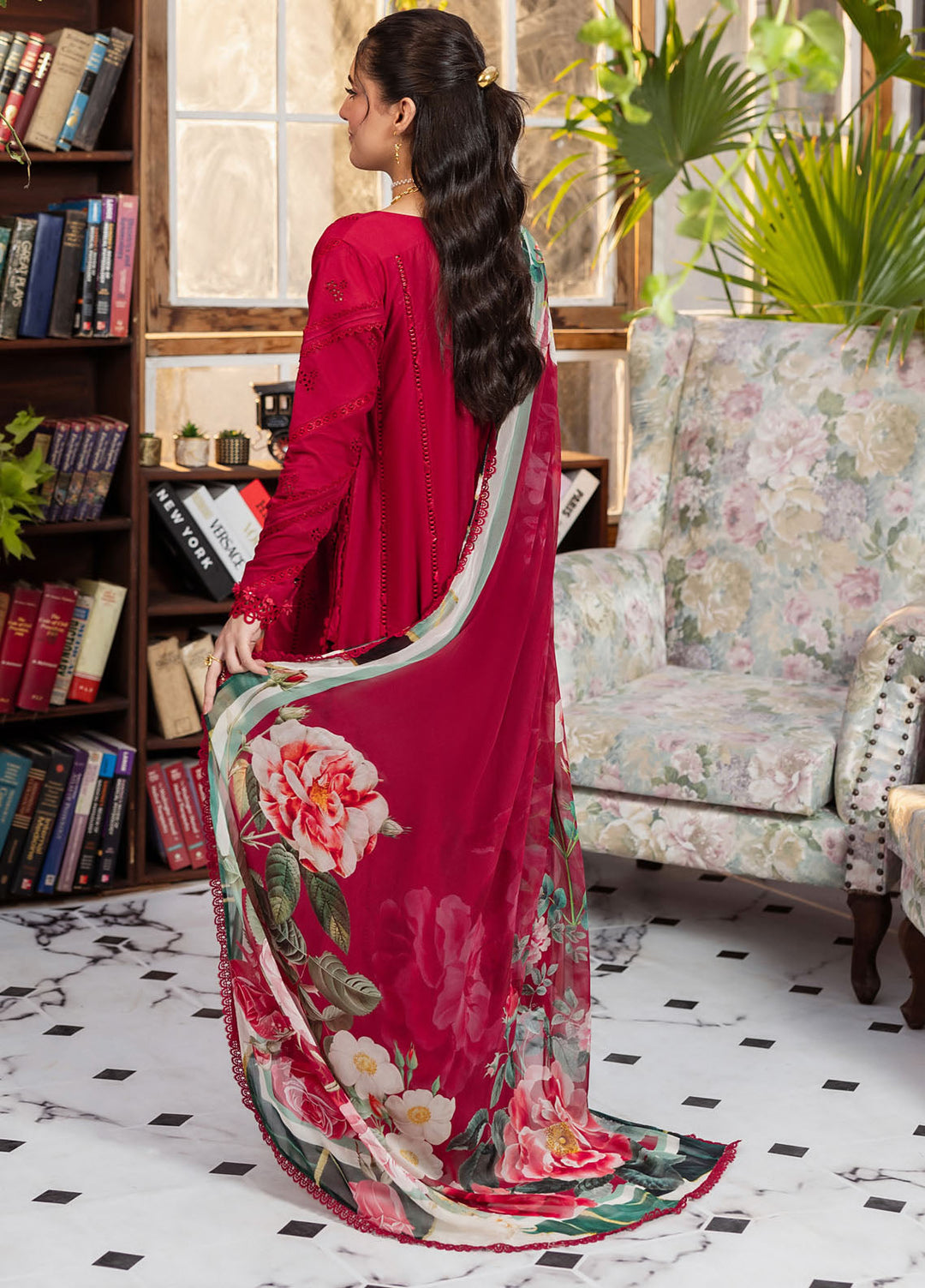 Elaf Chikankari Lawn Suits Unstitched 3 Piece EEC - 4A Rubelet - Festive Collection