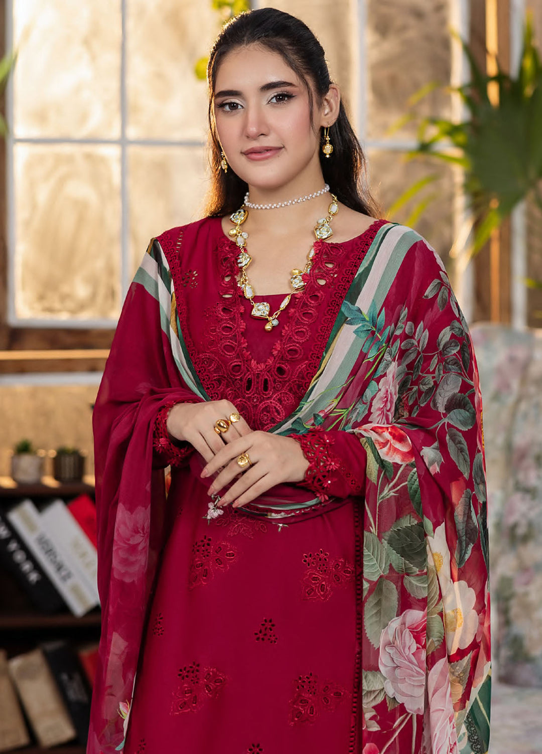 Elaf Chikankari Lawn Suits Unstitched 3 Piece EEC - 4A Rubelet - Festive Collection