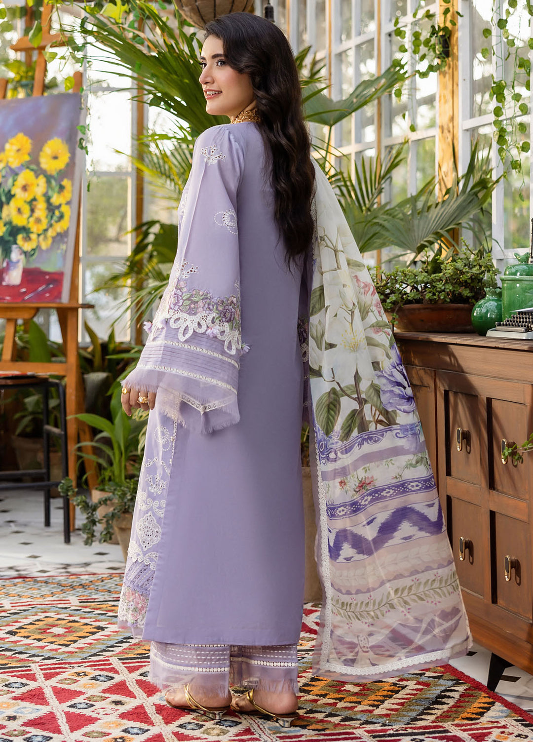 Elaf Chikankari Lawn Suits Unstitched 3 Piece EEC - 5A Lavender Love - Festive Collection