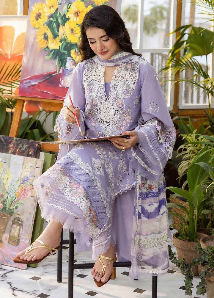 Elaf Chikankari Lawn Suits Unstitched 3 Piece EEC - 5A Lavender Love - Festive Collection