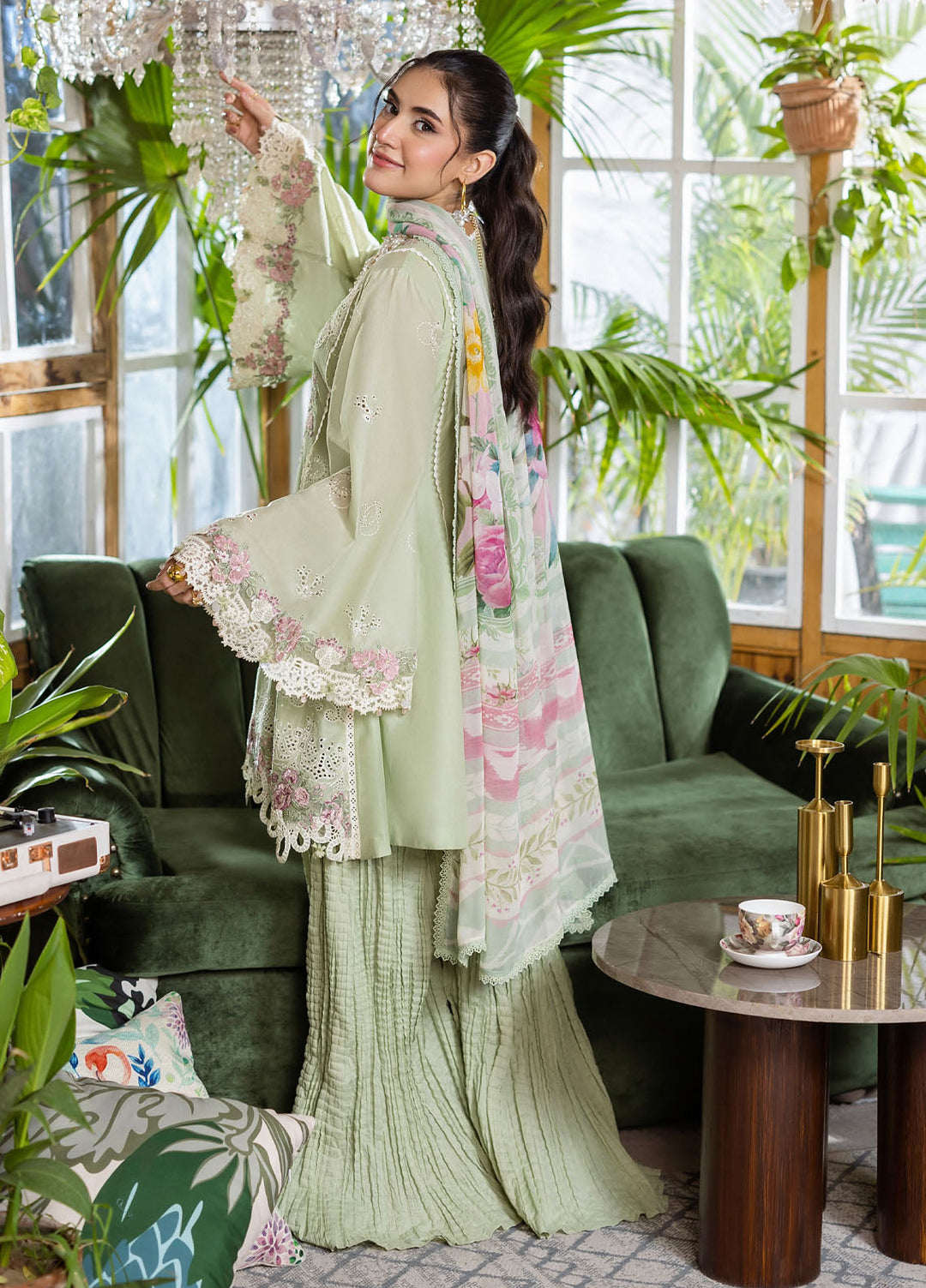 Elaf Chikankari Lawn Suits Unstitched 3 Piece EEC - 5B Matcha - Festive Collection