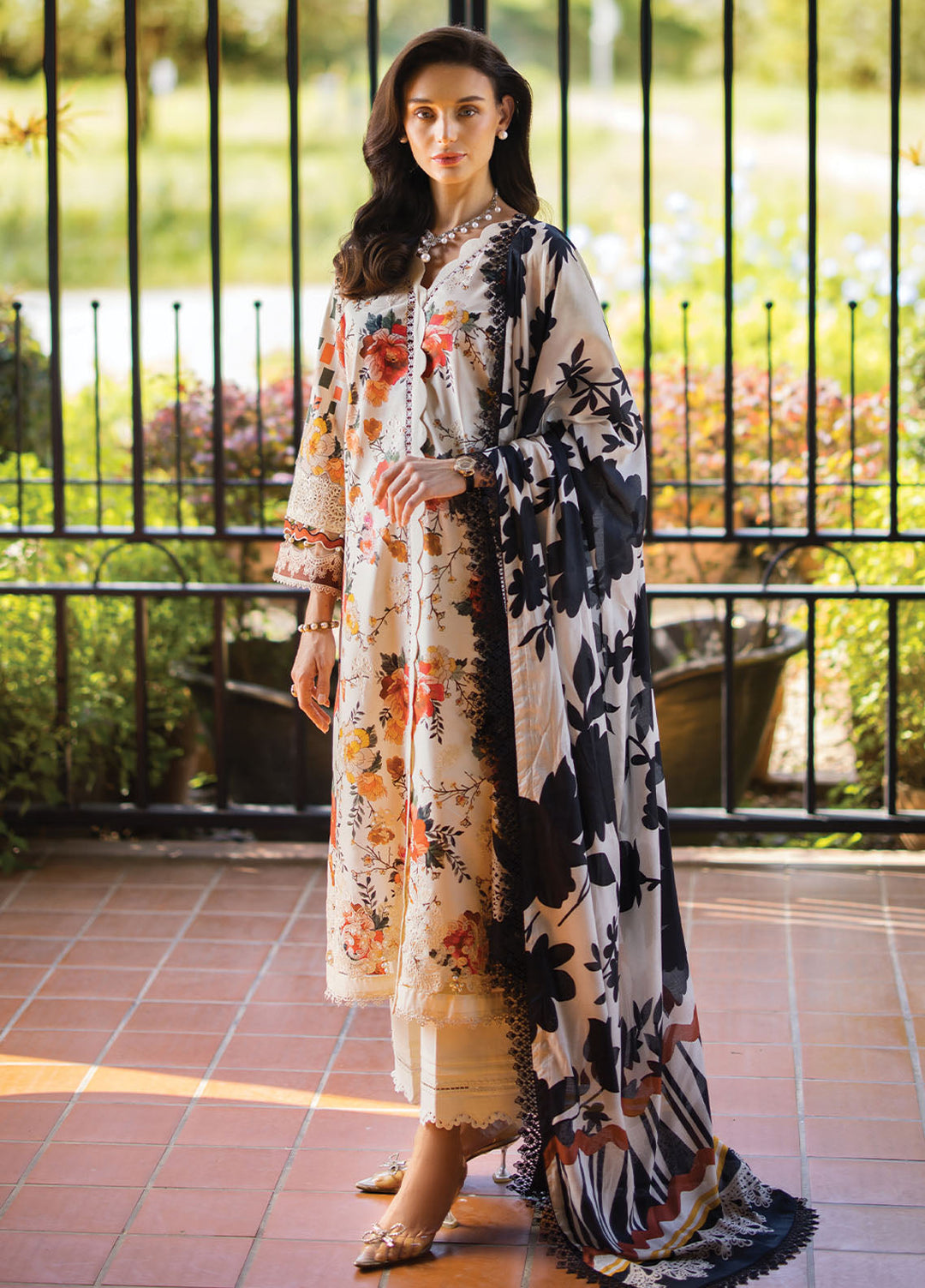 Elaf Chikankari Lawn Suits Unstitched 3 Piece EF24PC ECT 02A - Summer Collection