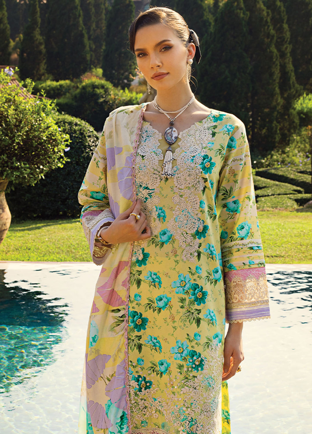 Elaf Chikankari Lawn Suits Unstitched 3 Piece EF24PC ECT 06B - Summer Collection