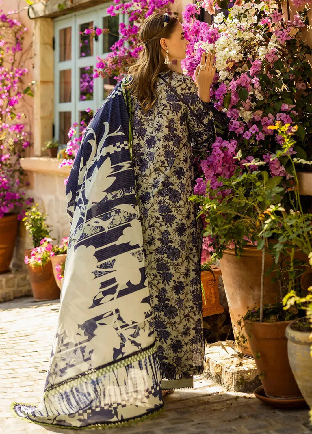 Elaf Chikankari Lawn Suits Unstitched 3 Piece EF25PC ELK-01A Blue Blossom - Summer Collection