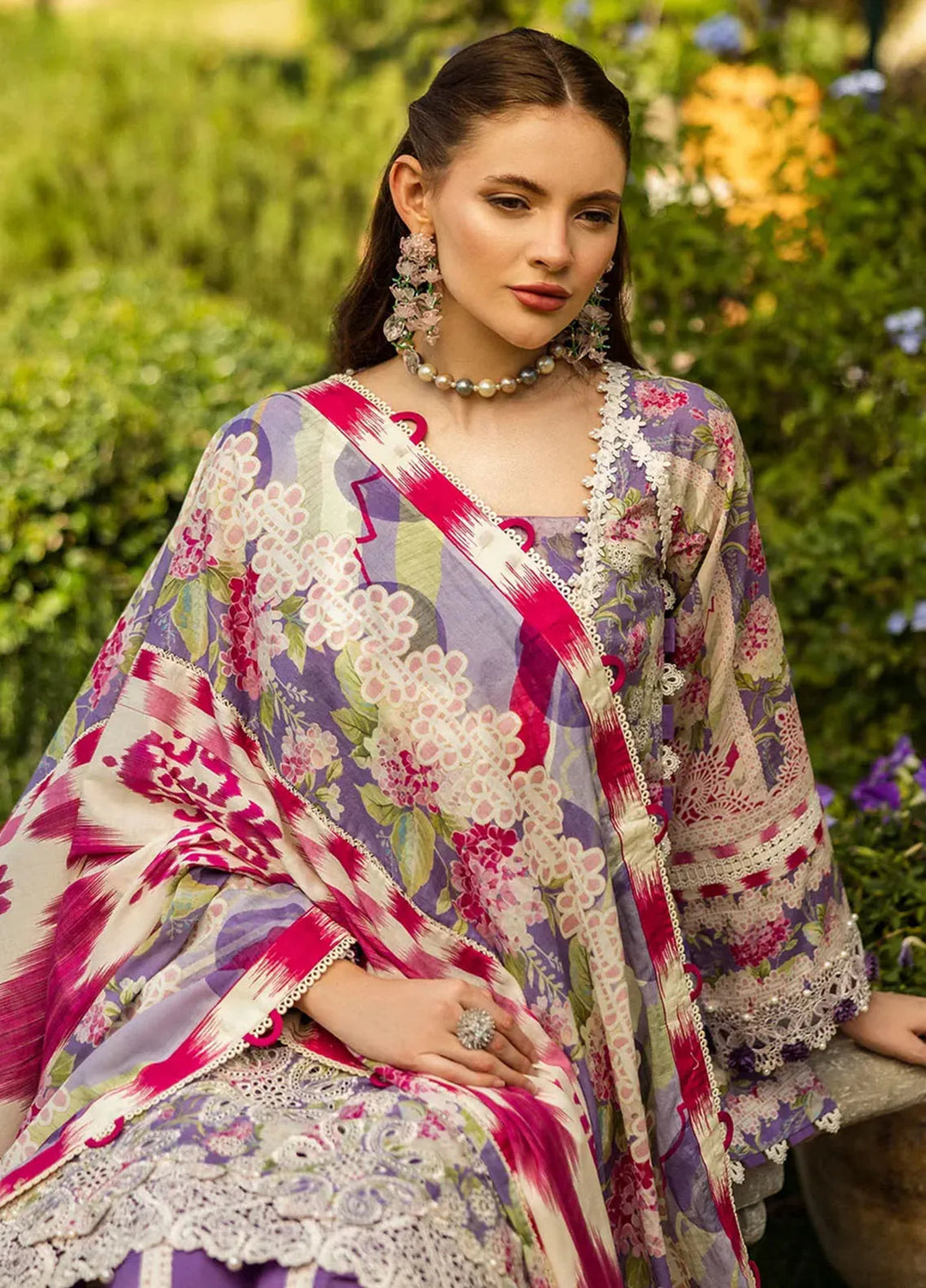 Elaf Chikankari Lawn Suits Unstitched 3 Piece EF25PC ELK-02A Periwinkle - Summer Collection