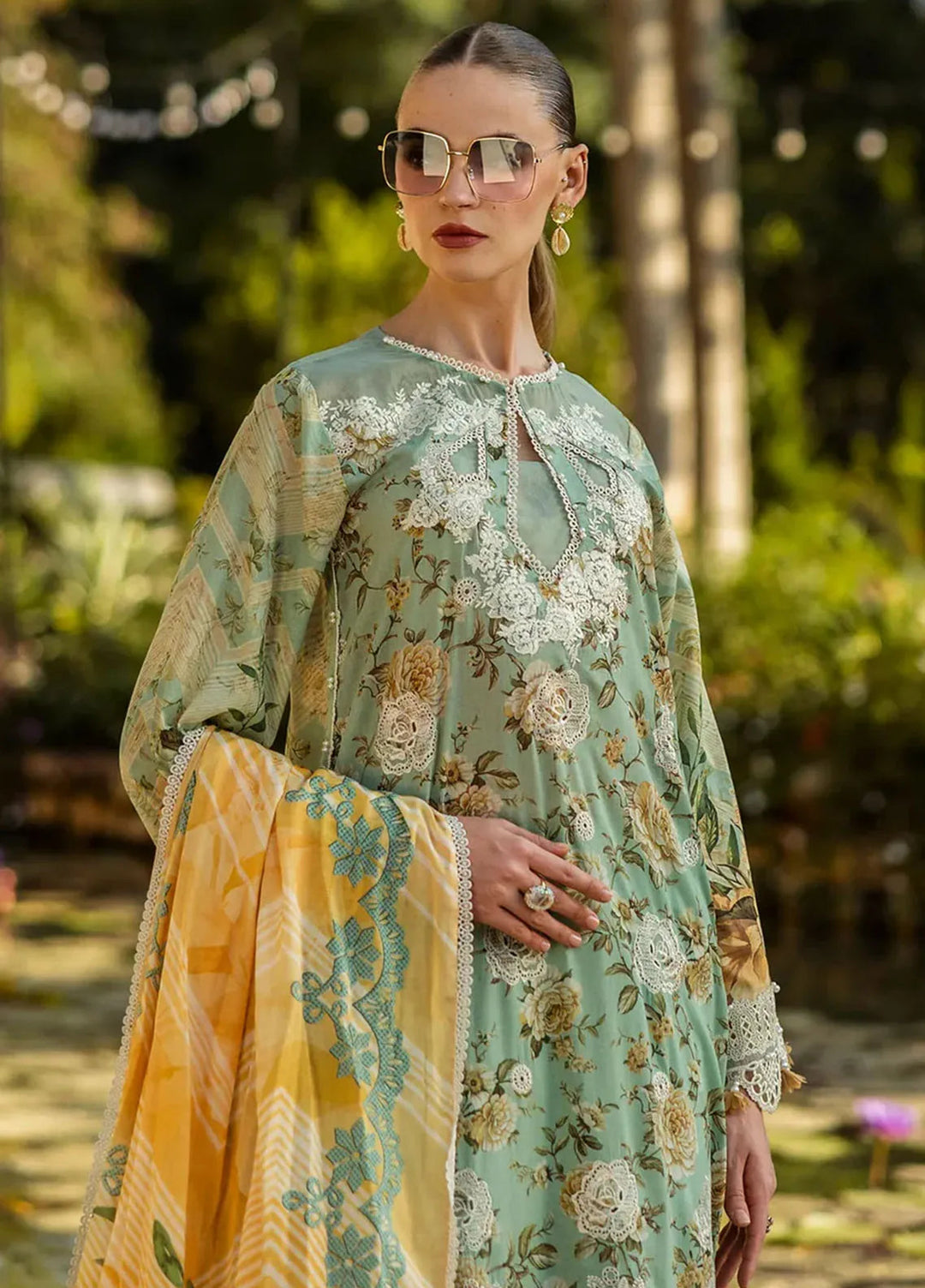 Elaf Chikankari Lawn Suits Unstitched 3 Piece EF25PC ELK-06A Pistachio Dreams - Summer Collection