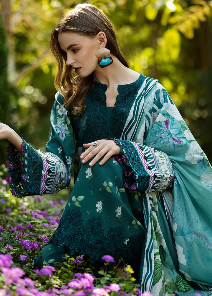 Elaf Chikankari Lawn Suits Unstitched 3 Piece EF25PC ELK-07B Jade Embrace - Summer Collection
