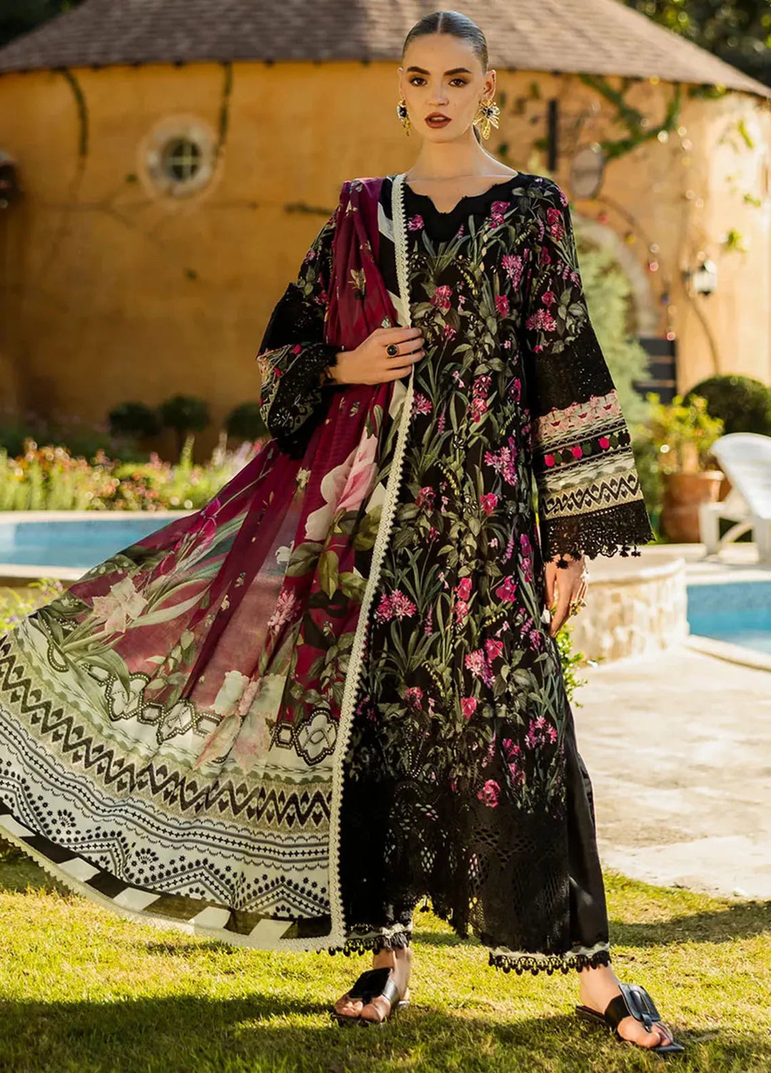 Elaf Chikankari Lawn Suits Unstitched 3 Piece EF25PC ELK-08A Vista - Summer Collection