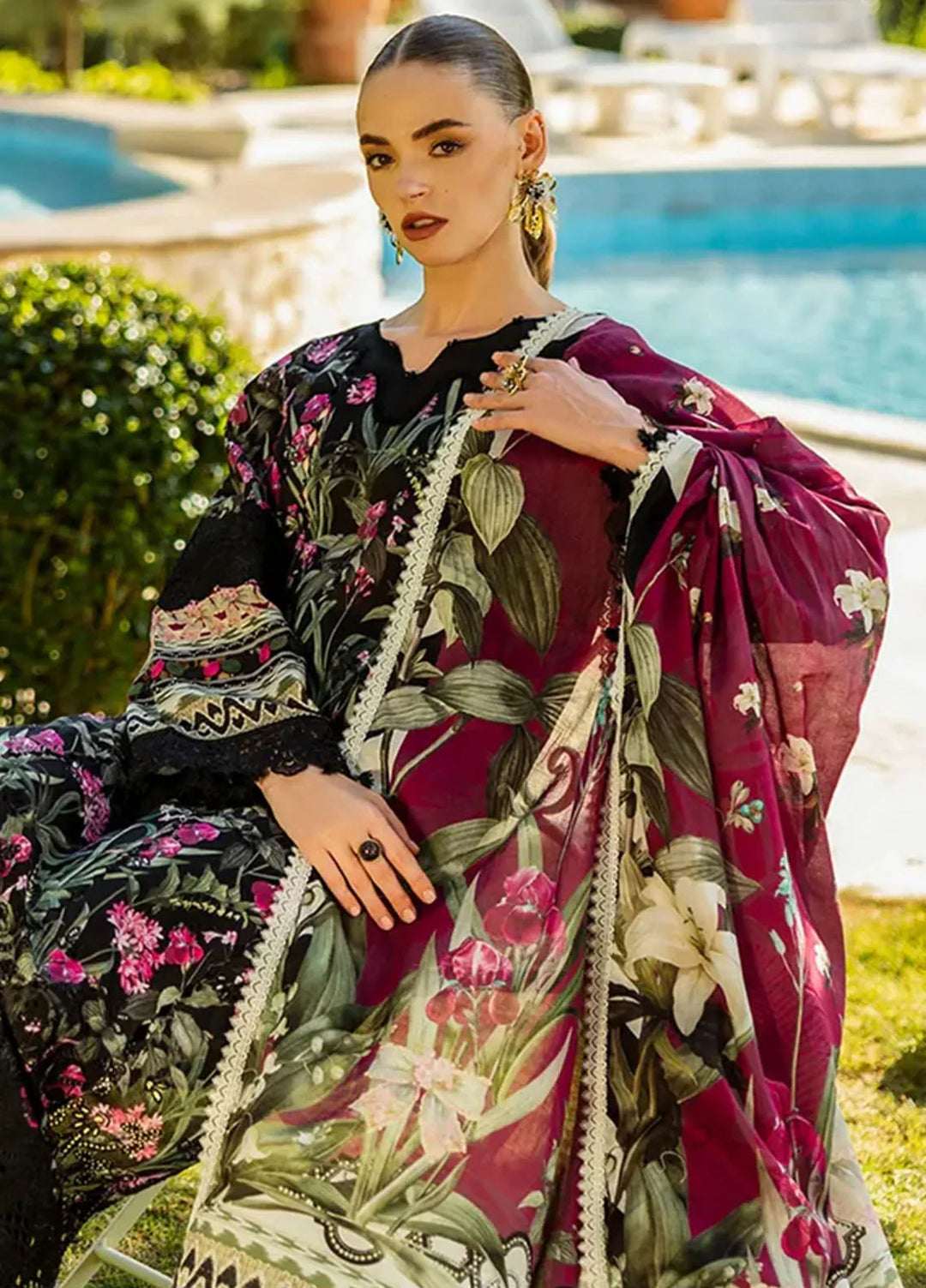 Elaf Chikankari Lawn Suits Unstitched 3 Piece EF25PC ELK-08A Vista - Summer Collection