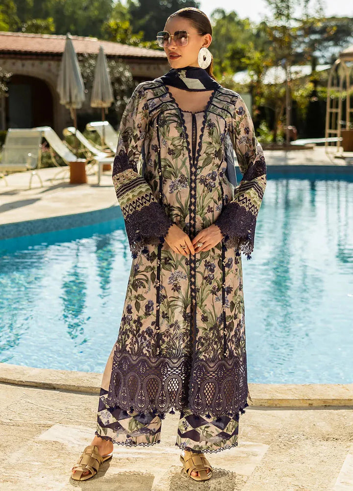 Elaf Chikankari Lawn Suits Unstitched 3 Piece EF25PC ELK-08B Azzurro - Summer Collection