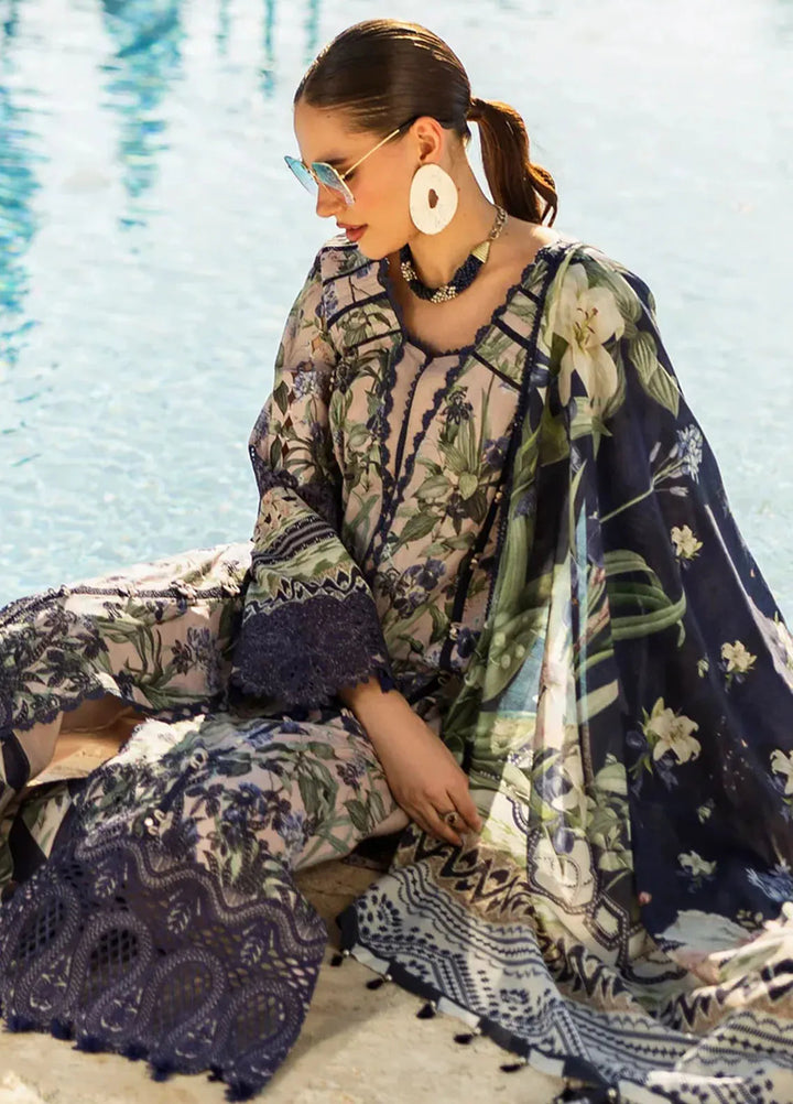 Elaf Chikankari Lawn Suits Unstitched 3 Piece EF25PC ELK-08B Azzurro - Summer Collection