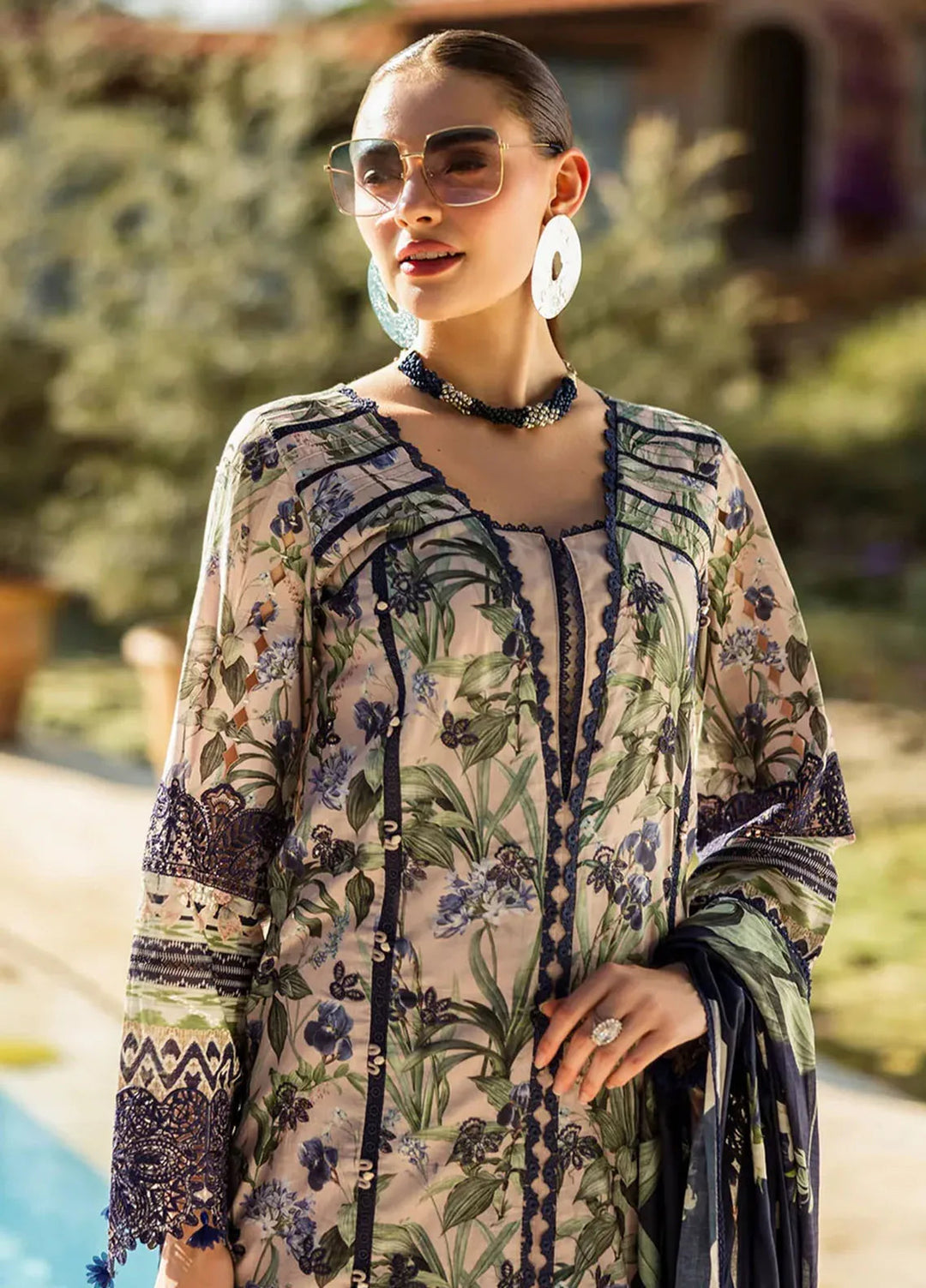 Elaf Chikankari Lawn Suits Unstitched 3 Piece EF25PC ELK-08B Azzurro - Summer Collection