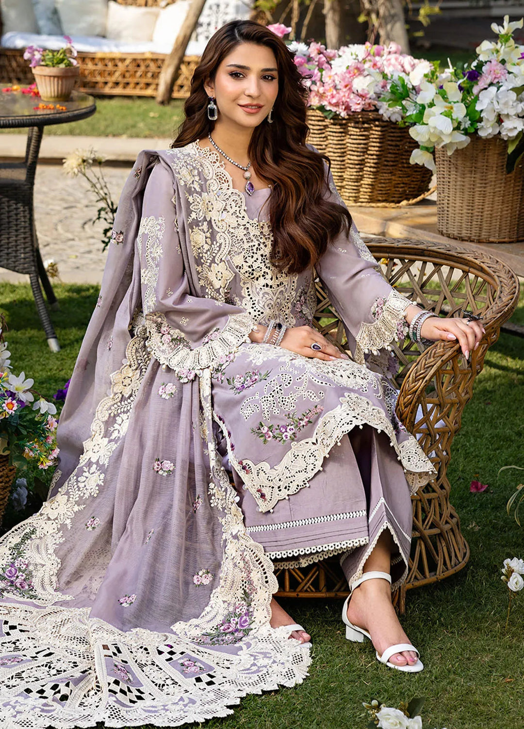 Elaf Embroidered Lawn Suit Unstitched 3 Piece EF25LL ELM-01 A Raha - Summer Collection