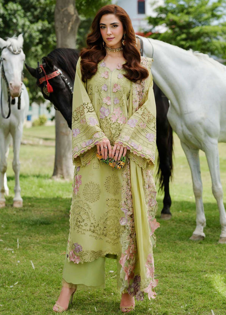 Elaf Embroidered Lawn Suits Unstitched 3 Piece EF25LV ELH-1A Pistacia - Summer Collection