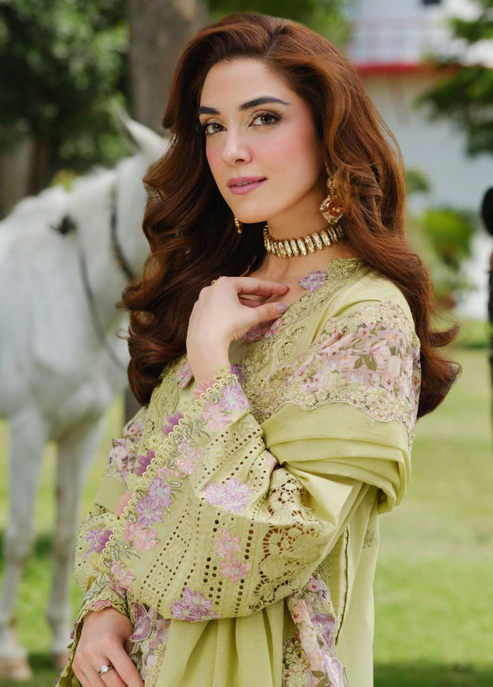 Elaf Embroidered Lawn Suits Unstitched 3 Piece EF25LV ELH-1A Pistacia - Summer Collection