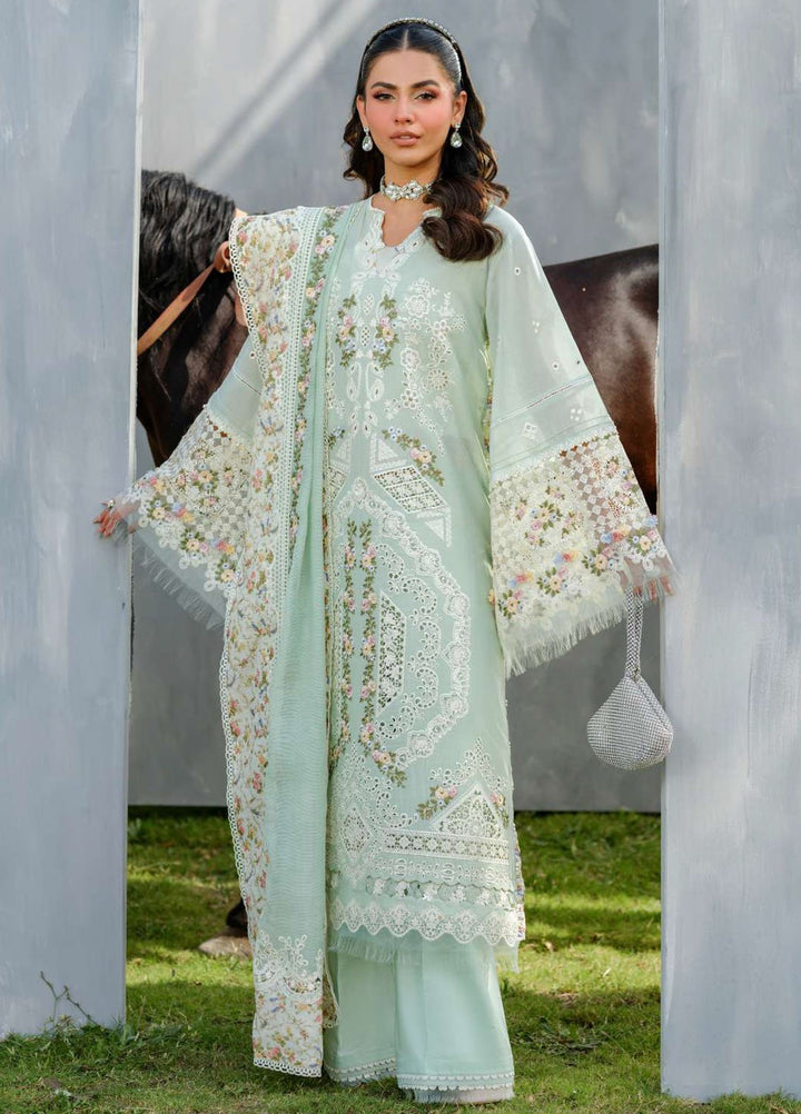 Elaf Embroidered Lawn Suits Unstitched 3 Piece EF25LV ELH-4B Frostel - Summer Collection