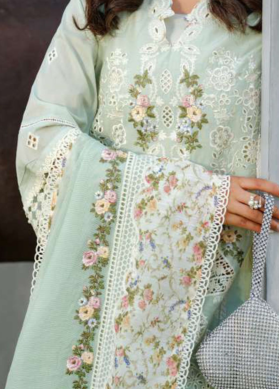 Elaf Embroidered Lawn Suits Unstitched 3 Piece EF25LV ELH-4B Frostel - Summer Collection