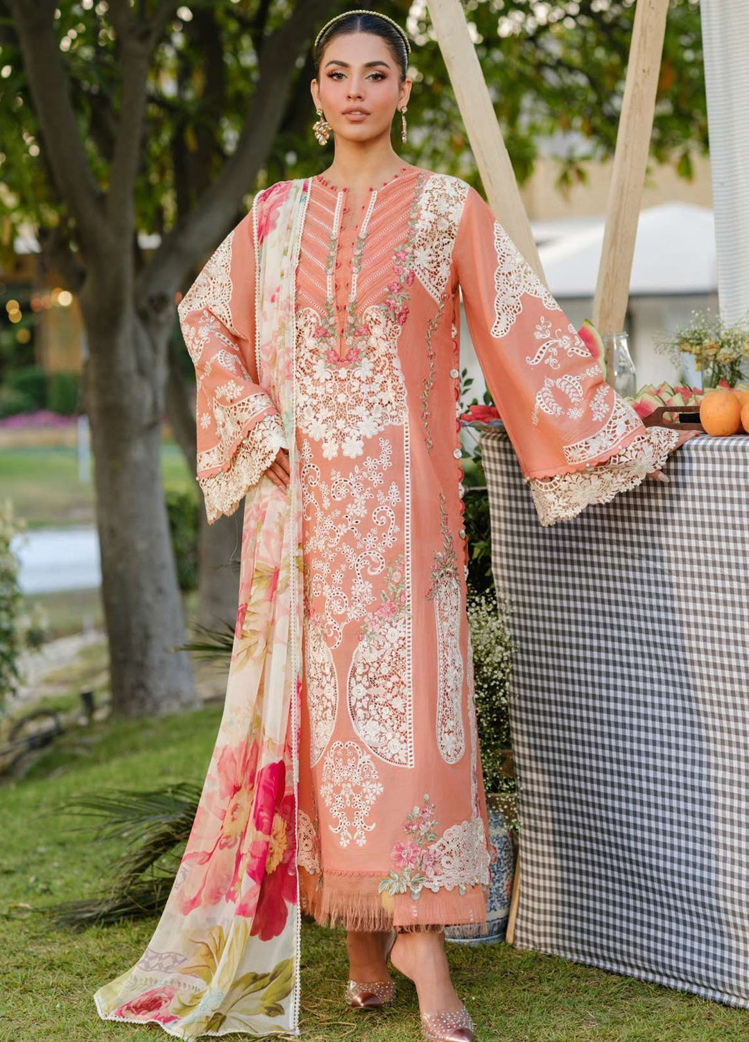 Elaf Embroidered Lawn Suits Unstitched 3 Piece EF25LV ELH-5A Autumn dream - Summer Collection
