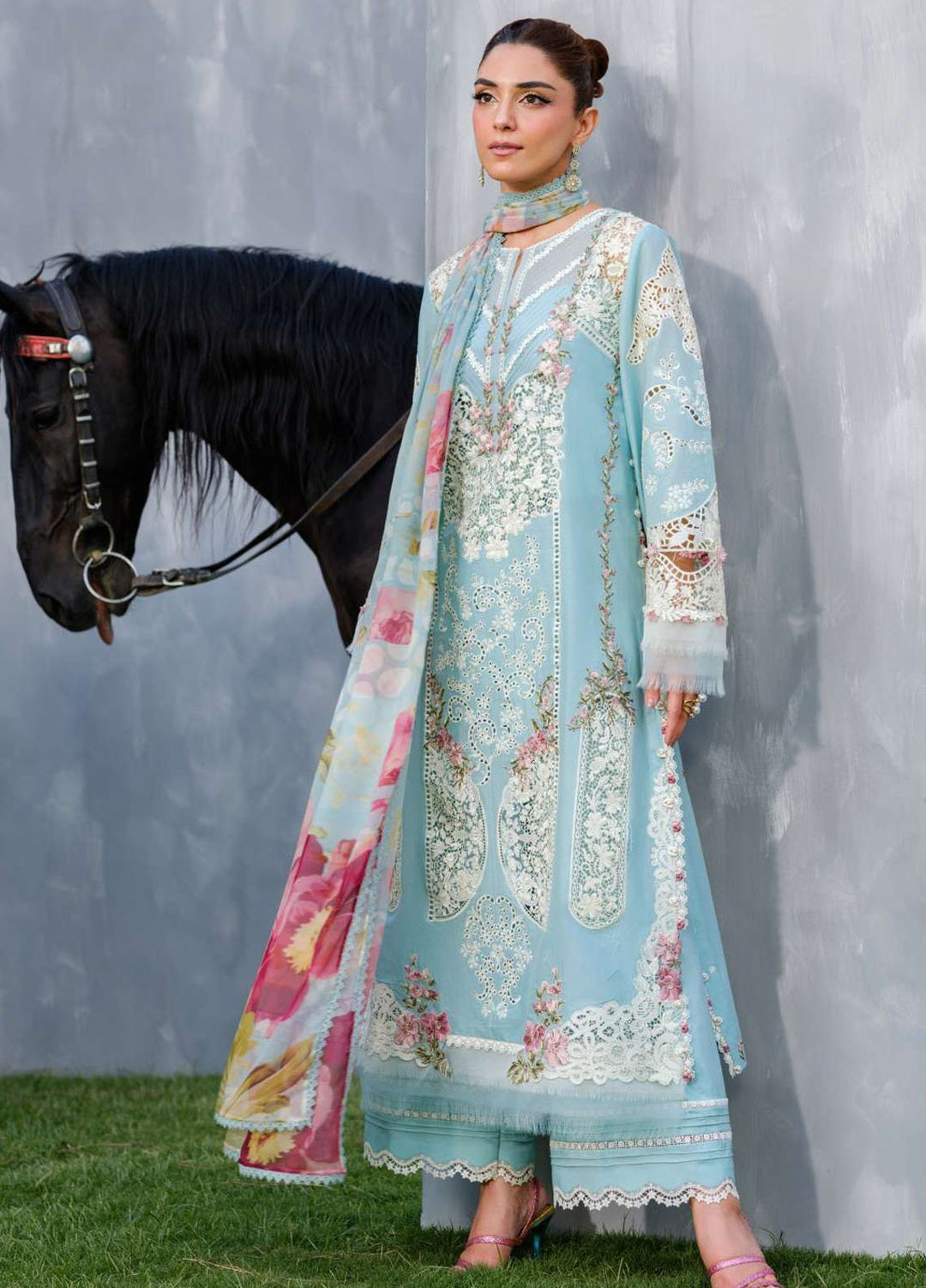 Elaf Embroidered Lawn Suits Unstitched 3 Piece EF25LV ELH-5B Elya - Summer Collection