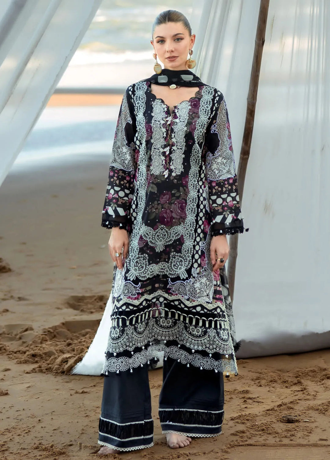 Elaf Embroidered Lawn Suits Unstitched 3 Piece EL25SL ETS-02B - Summer Collection