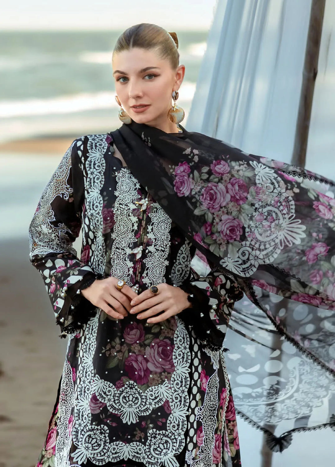 Elaf Embroidered Lawn Suits Unstitched 3 Piece EL25SL ETS-02B - Summer Collection