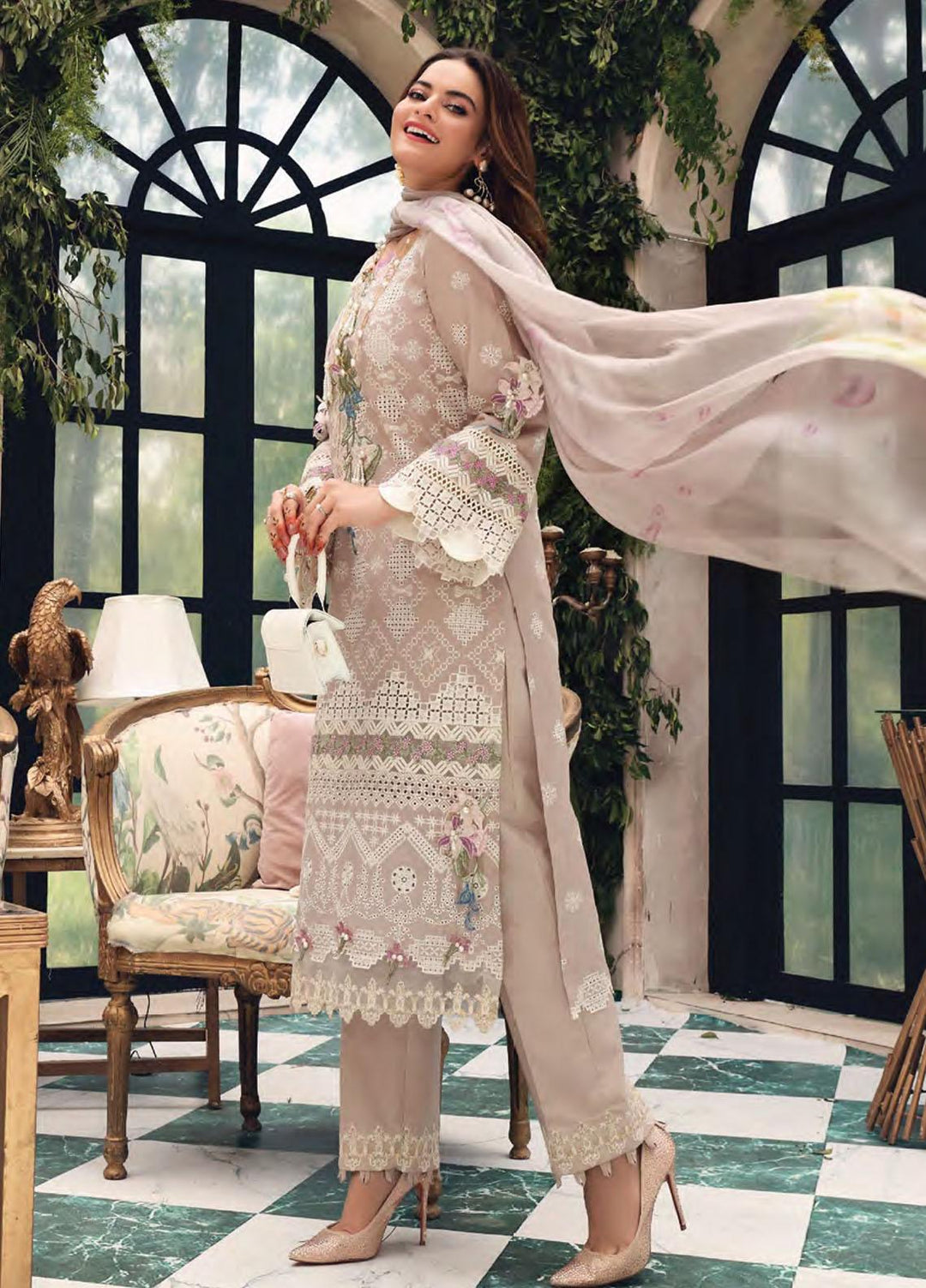 Elaf Schiffli Embroidered Lawn Suits Unstitched 3 Piece EL21FC 01-A Orchard - Luxury Collection