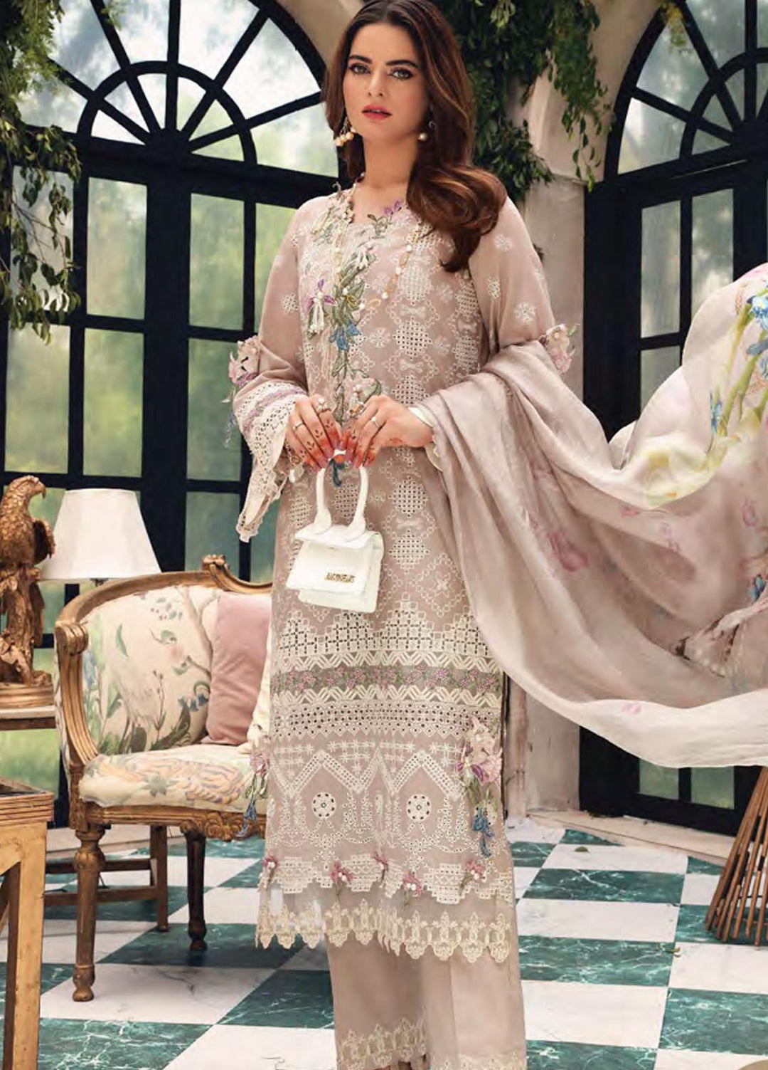 Elaf Schiffli Embroidered Lawn Suits Unstitched 3 Piece EL21FC 01-A Orchard - Luxury Collection