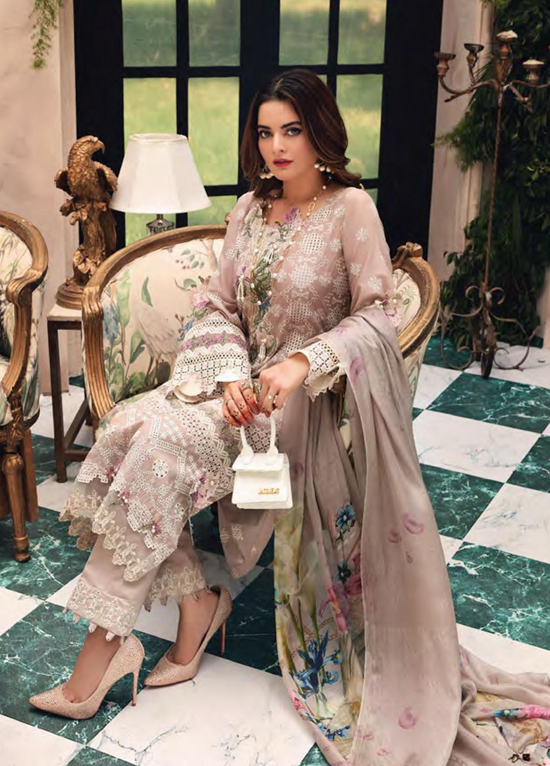 Elaf Schiffli Embroidered Lawn Suits Unstitched 3 Piece EL21FC 01-A Orchard - Luxury Collection