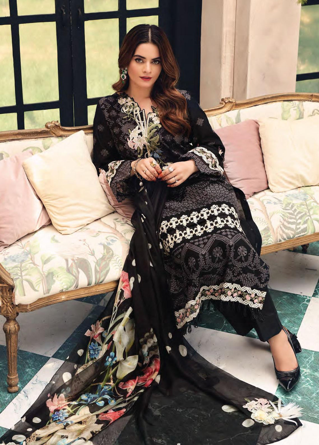 Elaf Schiffli Embroidered Lawn Suits Unstitched 3 Piece EL21FC 01-B Twilight - Luxury Collection