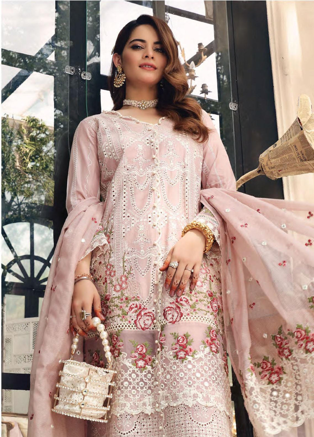 Elaf Schiffli Embroidered Lawn Suits Unstitched 3 Piece EL21FC 02-A Pianissimo - Luxury Collection