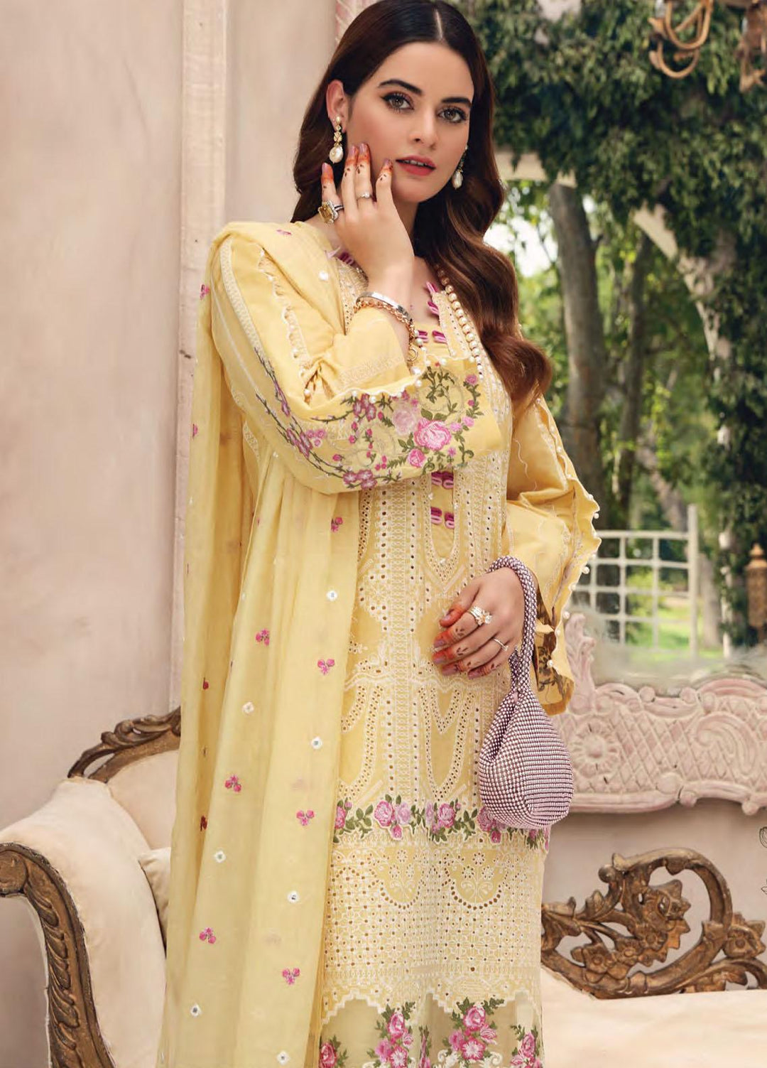 Elaf Schiffli Embroidered Lawn Suits Unstitched 3 Piece EL21FC 02-B Morning Sun - Luxury Collection