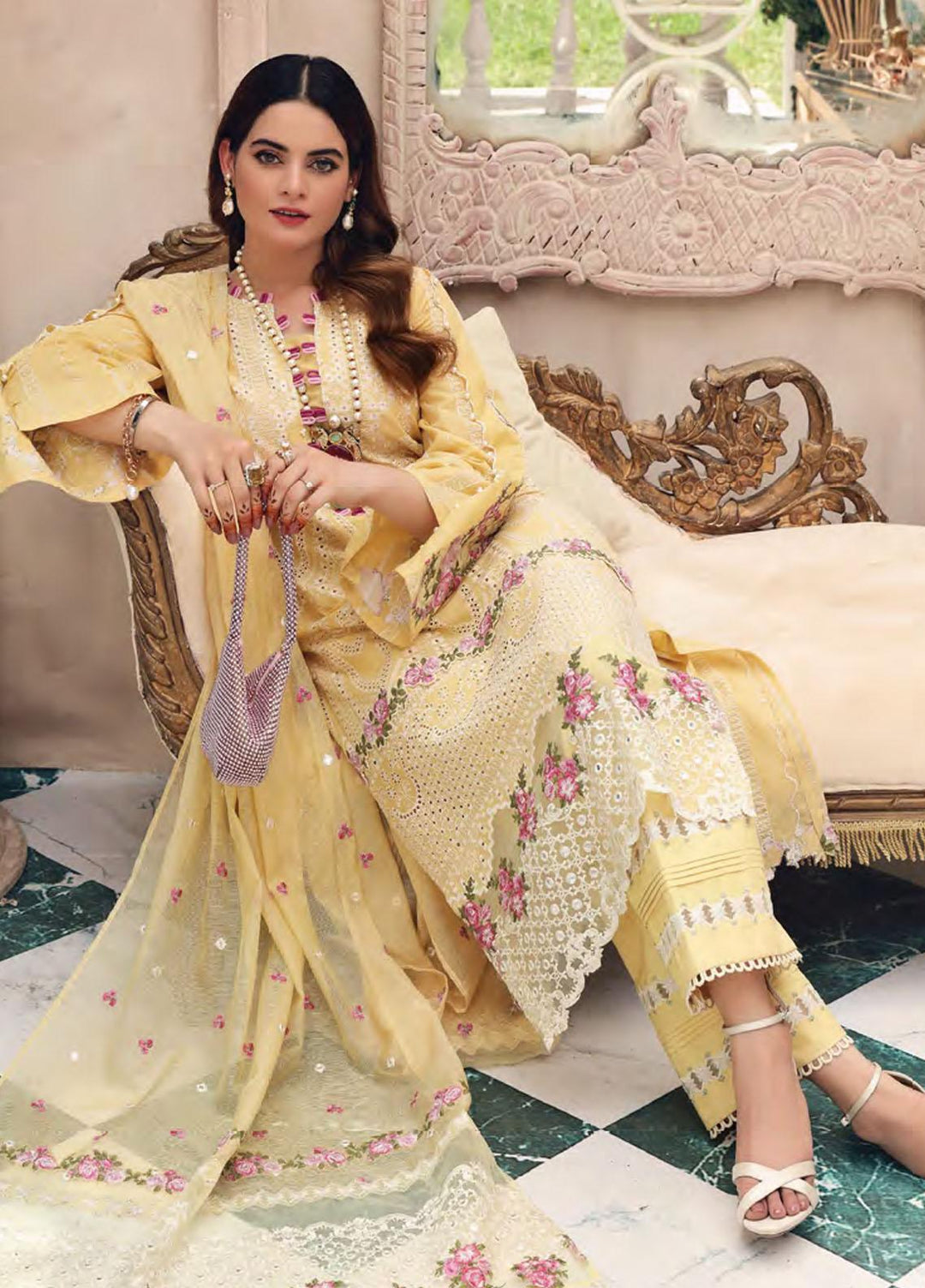 Elaf Schiffli Embroidered Lawn Suits Unstitched 3 Piece EL21FC 02-B Morning Sun - Luxury Collection