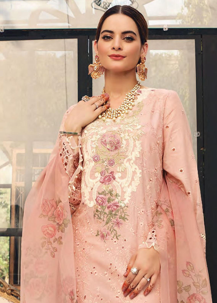 Elaf Schiffli Embroidered Lawn Suits Unstitched 3 Piece EL21FC 03 Rose Quartz - Luxury Collection