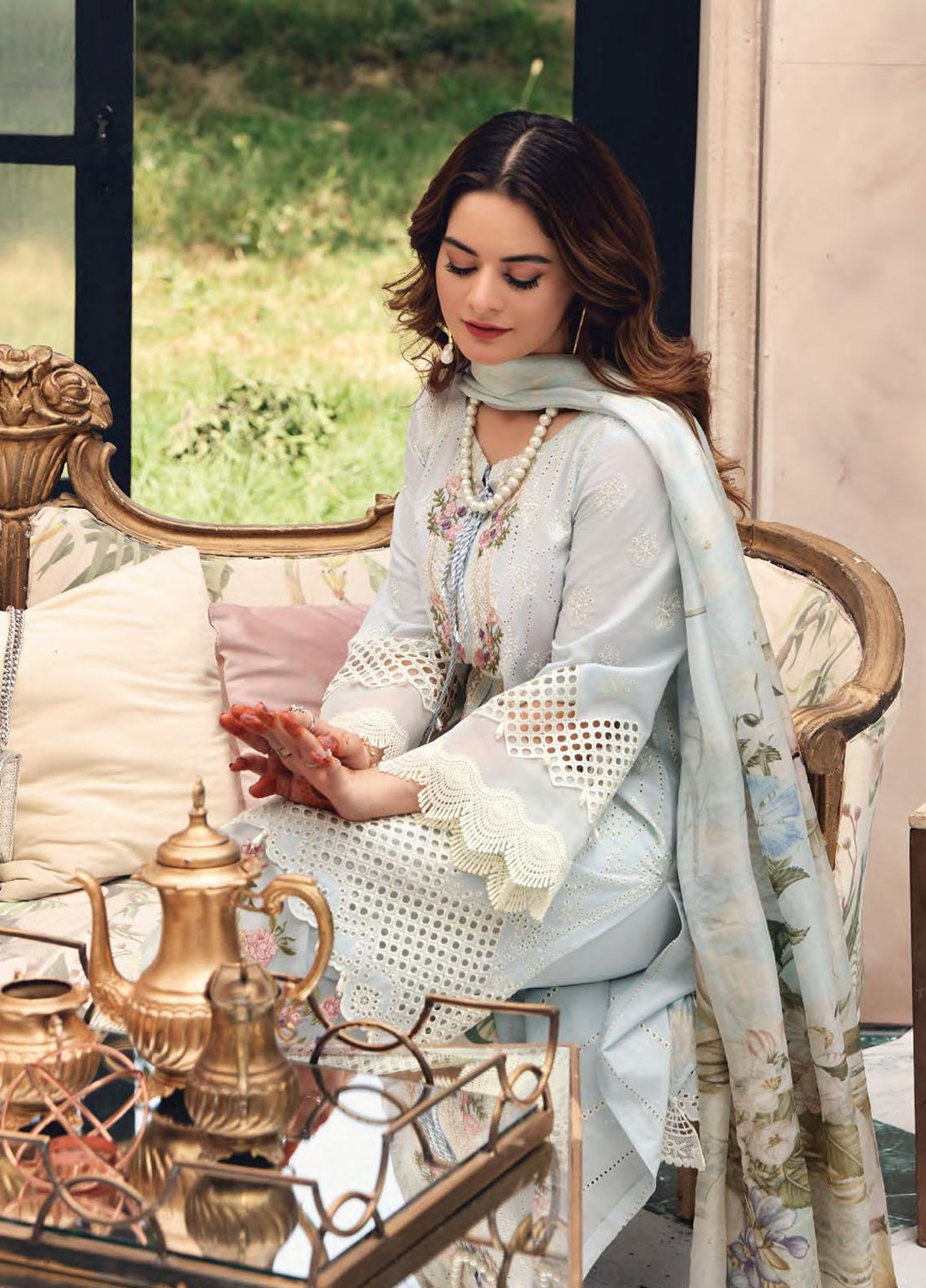 Elaf Schiffli Embroidered Lawn Suits Unstitched 3 Piece EL21FC 07 Arctic - Luxury Collection
