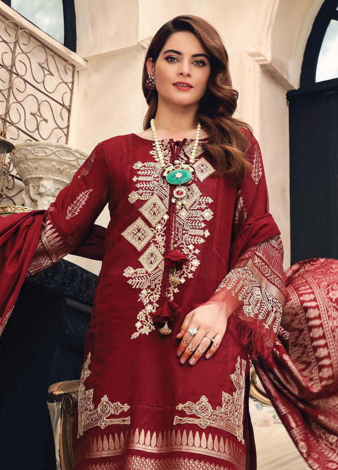 Elaf Self Jacquard Lawn Suits Unstitched 3 Piece EL21FC 08 Senorita - Luxury Collection