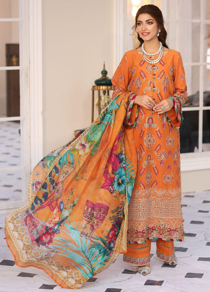 Elaf Embroidered Lawn Suits Unstitched 3 Piece EF23FC ELC-08 Tangerine - Festive Collection