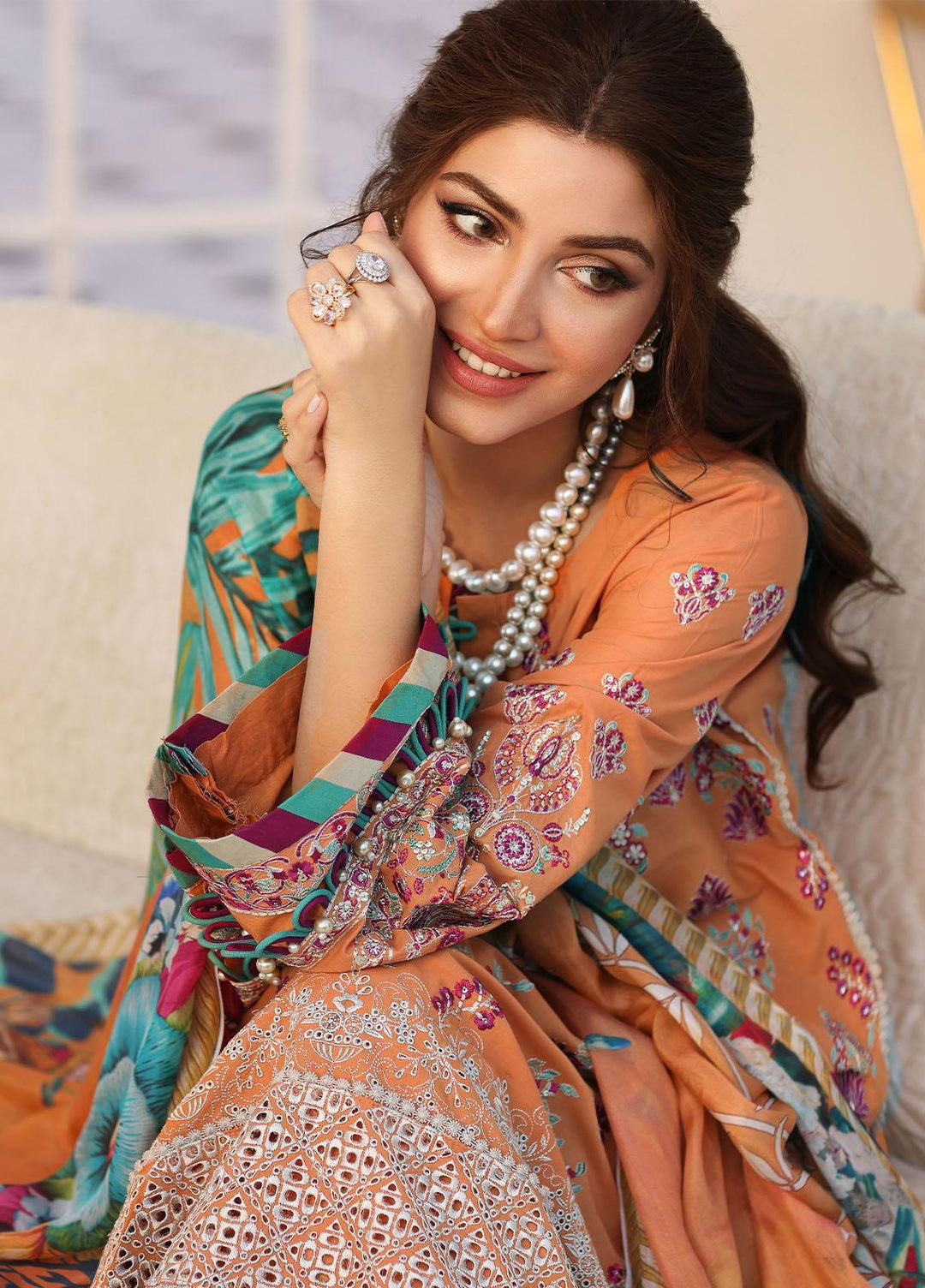 Elaf Embroidered Lawn Suits Unstitched 3 Piece EF23FC ELC-08 Tangerine - Festive Collection