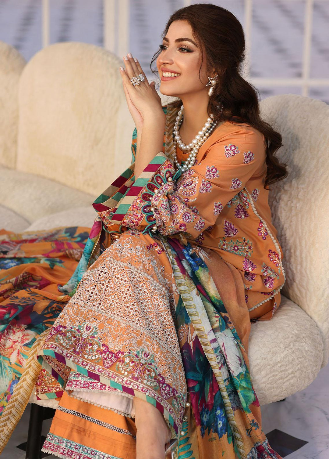Elaf Embroidered Lawn Suits Unstitched 3 Piece EF23FC ELC-08 Tangerine - Festive Collection