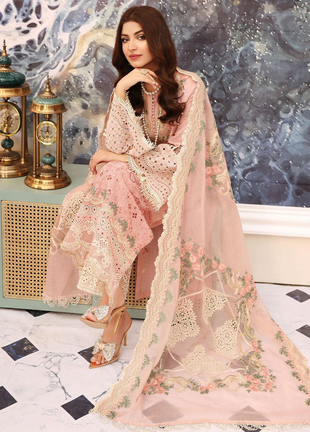 Elaf Embroidered Lawn Suits Unstitched 3 Piece EF23FC ELC-06 Flamingo - Festive Collection