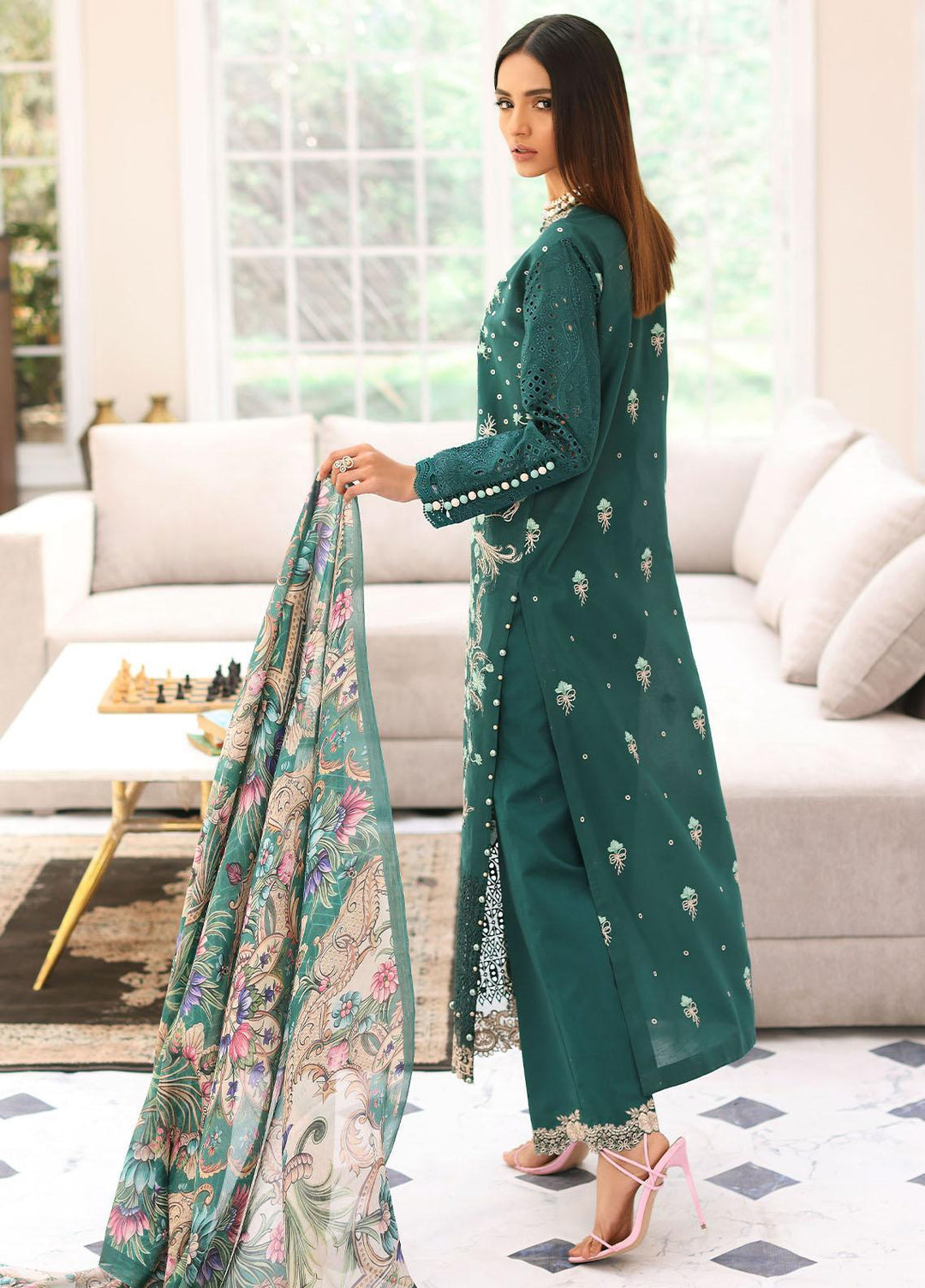 Elaf Embroidered Lawn Suits Unstitched 3 Piece EF23FC ELC-10 Jade - Festive Collection