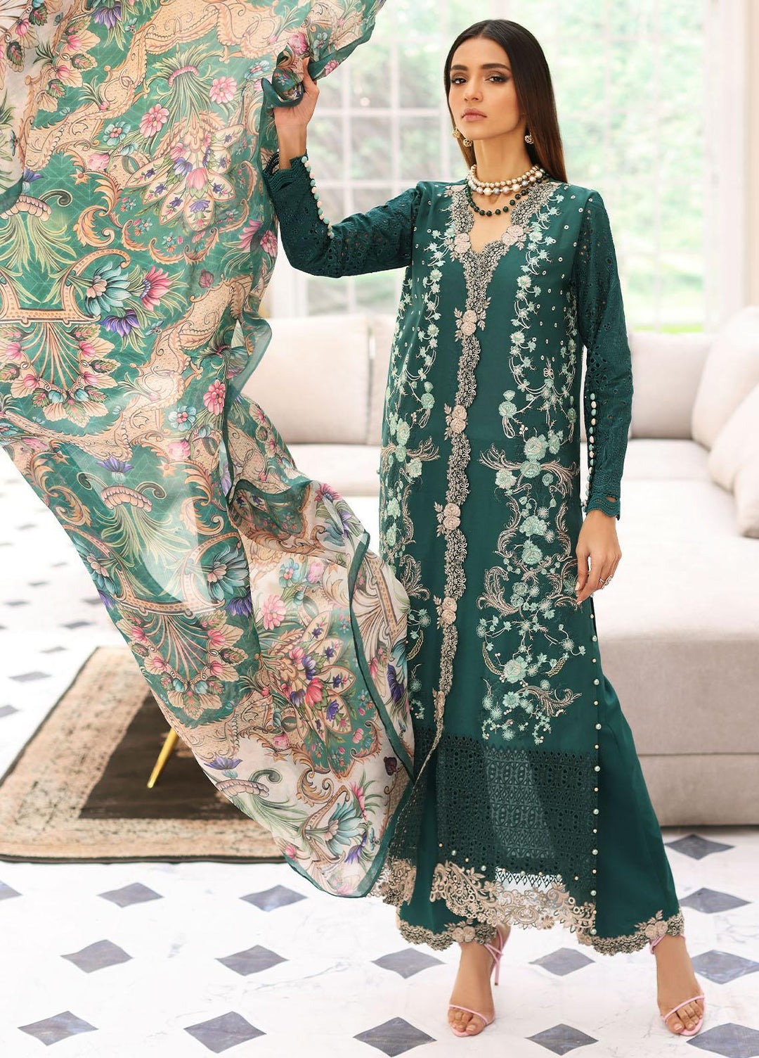 Elaf Embroidered Lawn Suits Unstitched 3 Piece EF23FC ELC-10 Jade - Festive Collection