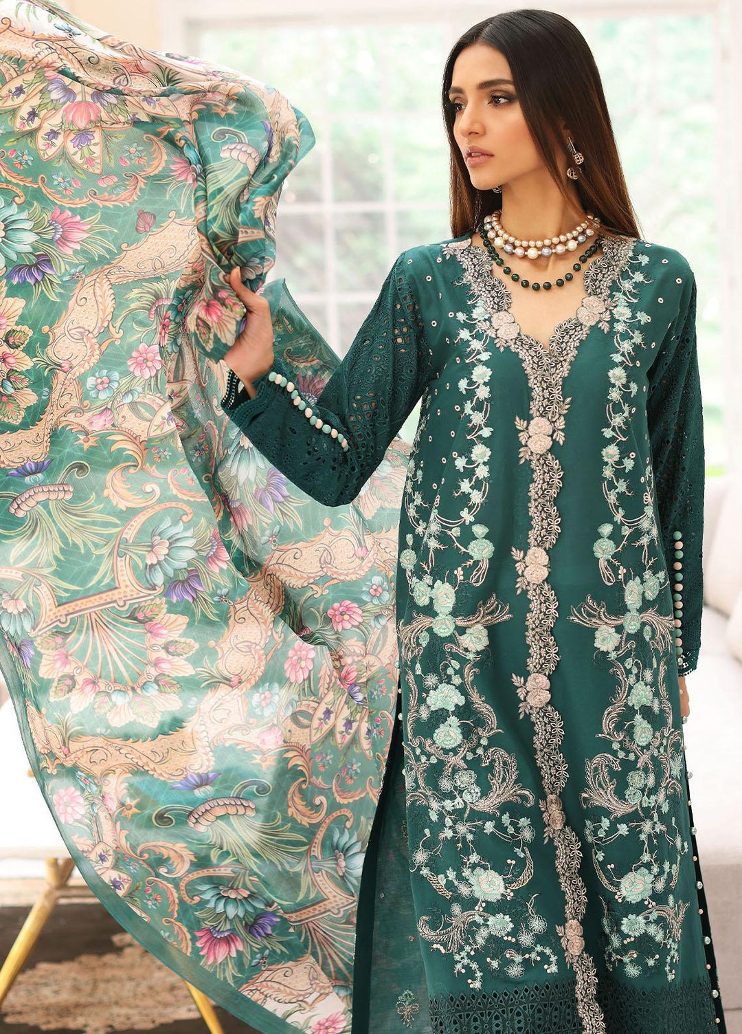 Elaf Embroidered Lawn Suits Unstitched 3 Piece EF23FC ELC-10 Jade - Festive Collection