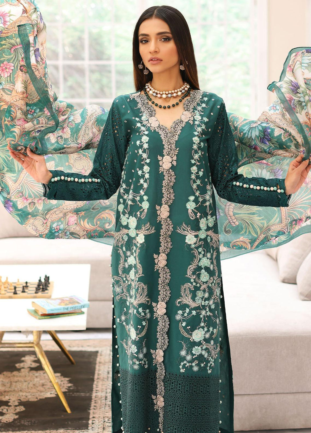 Elaf Embroidered Lawn Suits Unstitched 3 Piece EF23FC ELC-10 Jade - Festive Collection