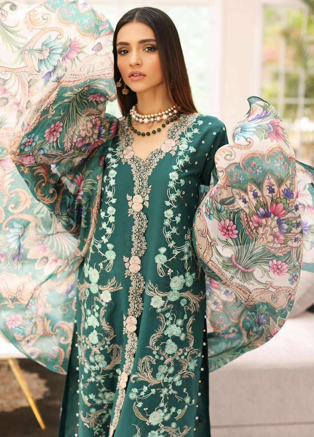 Elaf Embroidered Lawn Suits Unstitched 3 Piece EF23FC ELC-10 Jade - Festive Collection