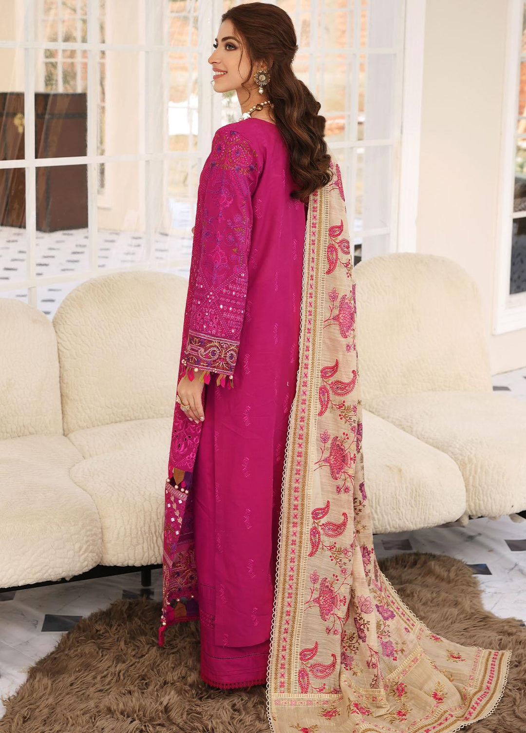 Elaf Embroidered Lawn Suits Unstitched 3 Piece EF23FC ELC-11 Hot Pink - Festive Collection
