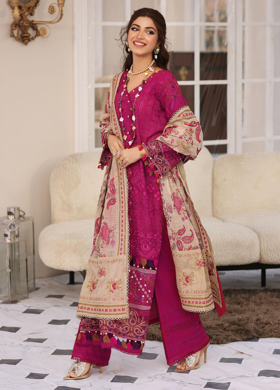 Elaf Embroidered Lawn Suits Unstitched 3 Piece EF23FC ELC-11 Hot Pink - Festive Collection